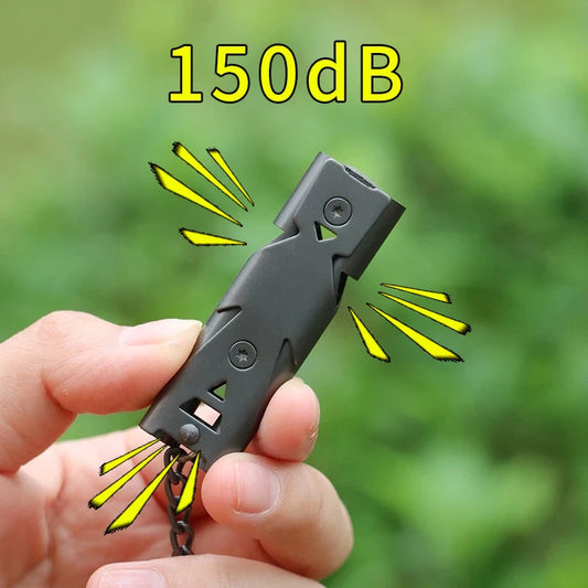 150DB Double Tube High-Frequency High Decibel Survival Whistle Outdoor Rescue Steel Metal Survie Accessories Hiking Tool Travel