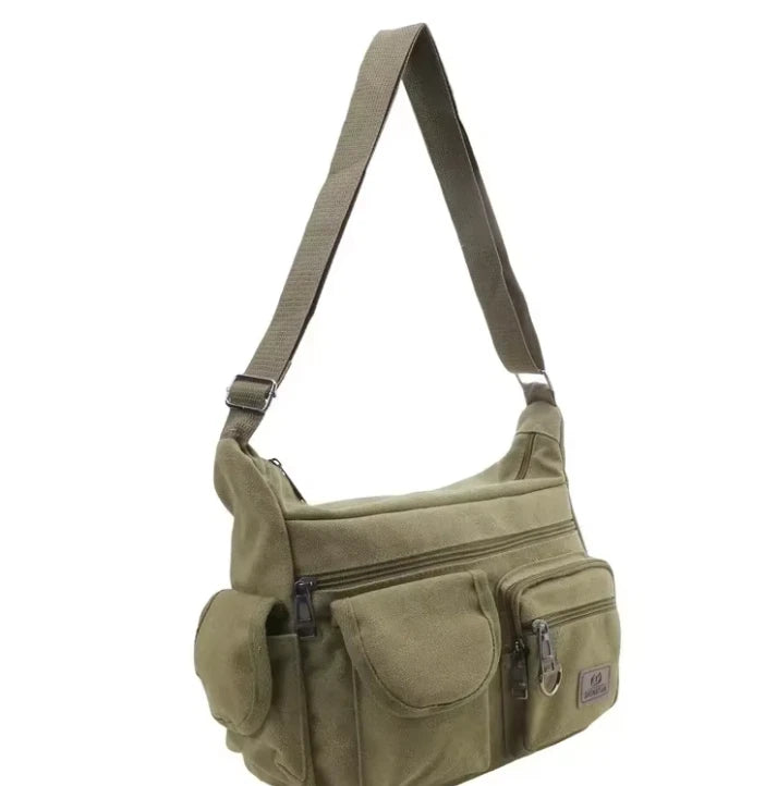 Canvas Multi-Pocket Crossbody Bag