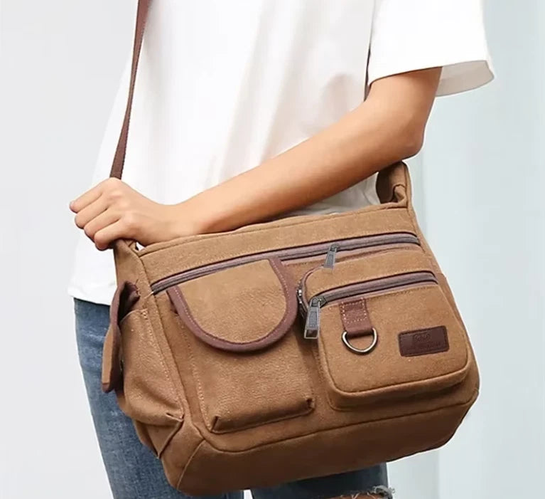Canvas Multi-Pocket Crossbody Bag