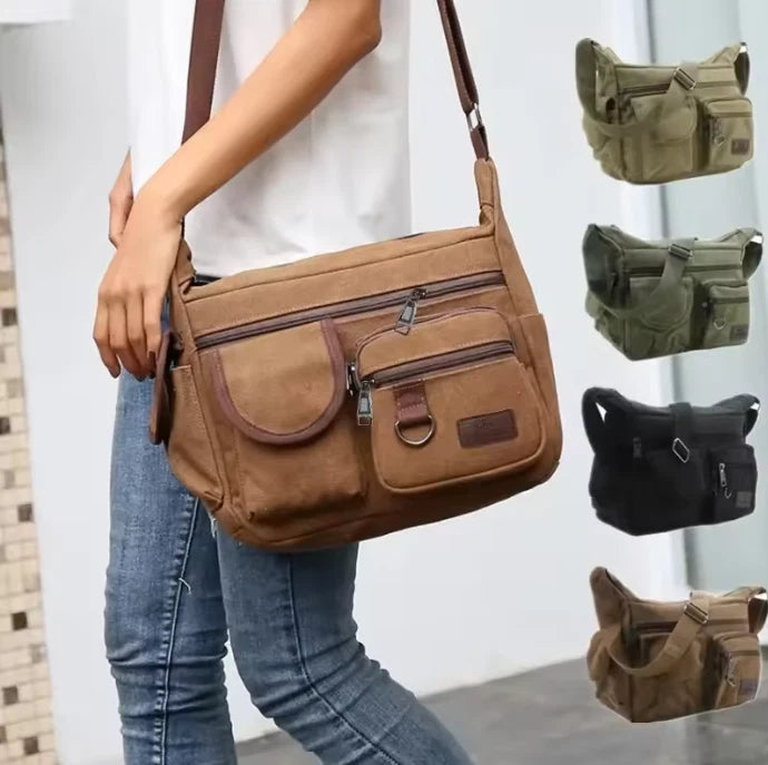 Canvas Multi-Pocket Crossbody Bag
