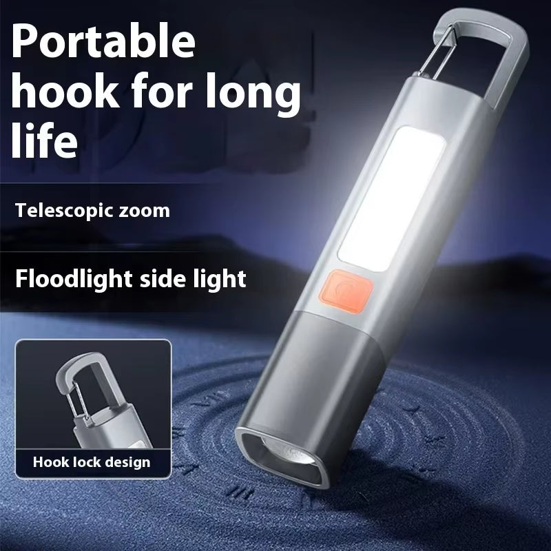 Portable Strong Lighting ABS Flashlamp with Telescopic Focus USB Charging EDC Camping Torch Outdoor Hanging COB Side Lamp