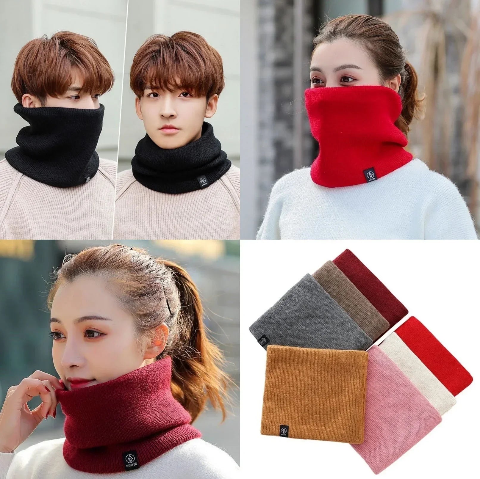 Fashion Soft Knitted Neck Warmer Sports Scarf Women Men Face Cover Winter Skating Running Hiking Scarves Thick Cold-Proof Collar