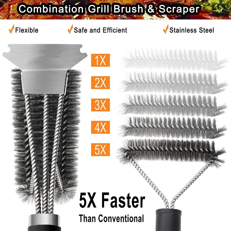 Safe Grill Brush and Scraper with Deluxe Handle 18 Inch Grill Cleaner Brush Stainless Steel Bristle Grill Brush JT61