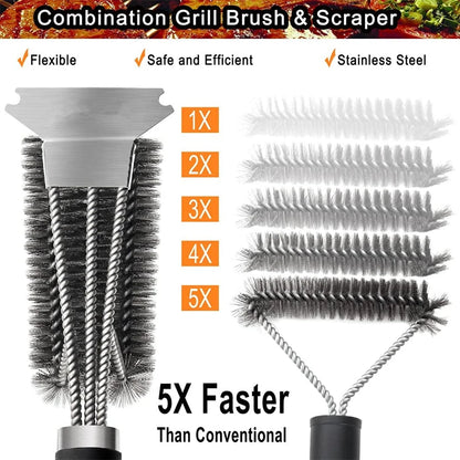 Safe Grill Brush and Scraper with Deluxe Handle 18 Inch Grill Cleaner Brush Stainless Steel Bristle Grill Brush JT61