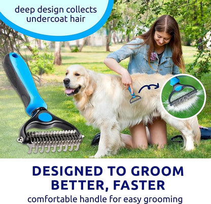Pet Deshedding Brush for Dogs Cats Undercoat Grooming Fur Removal Tool