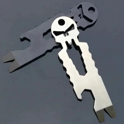 Stainless Steel Tactical EDC Multi-Function Skull Keychain Tool Pocket Carry on Outdoor Crowbar Screwdriver