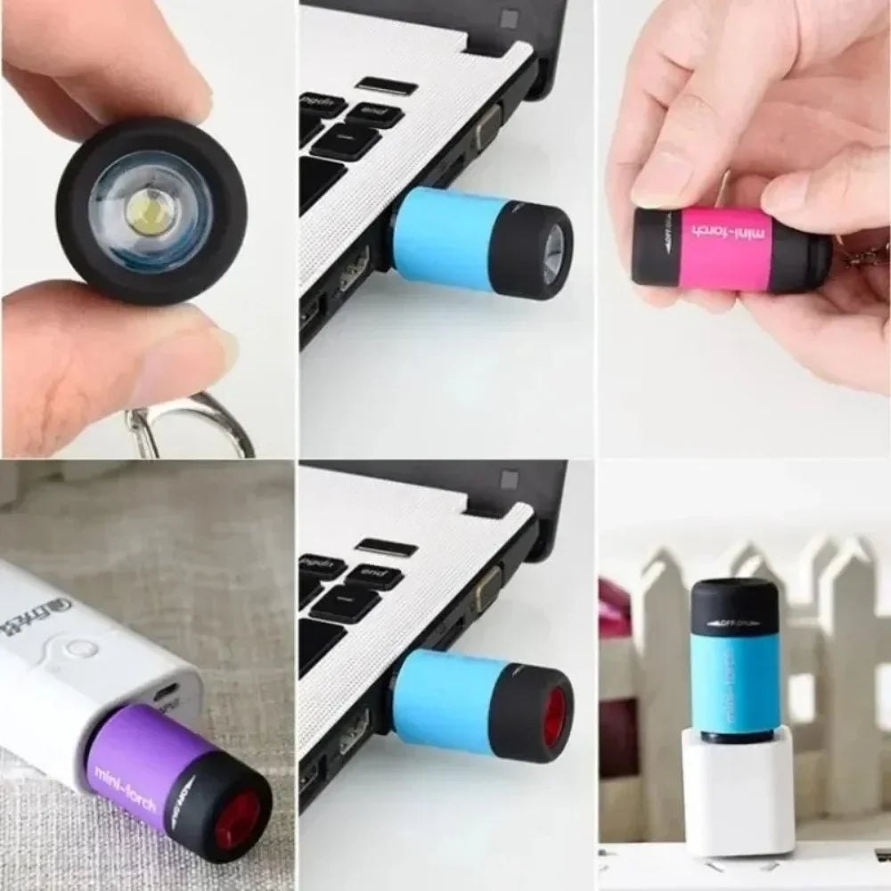 1PC Mini Keychain Lamp USB Rechargeable LED Multifunctional Strong Light Pocket Keychain Flashlight Home Outdoor Hiking Camping