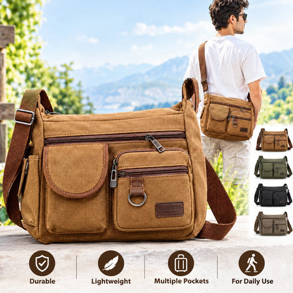 Canvas Multi-Pocket Crossbody Bag