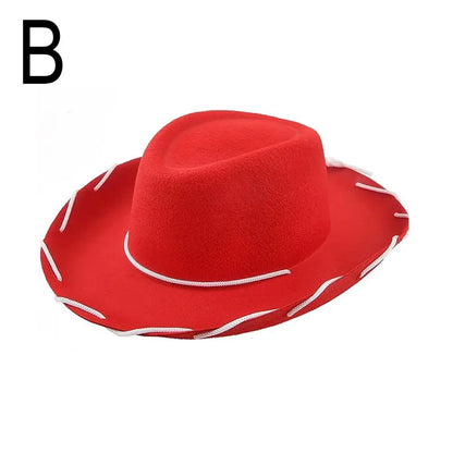 Children Brown Red Felt Woody Cowboy Hat Adjustable Western Big Brimmed Cowboy