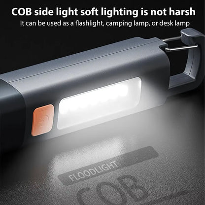 Portable Strong Lighting ABS Flashlamp with Telescopic Focus USB Charging EDC Camping Torch Outdoor Hanging COB Side Lamp