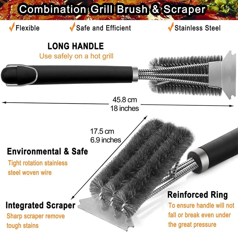 Safe Grill Brush and Scraper with Deluxe Handle 18 Inch Grill Cleaner Brush Stainless Steel Bristle Grill Brush JT61