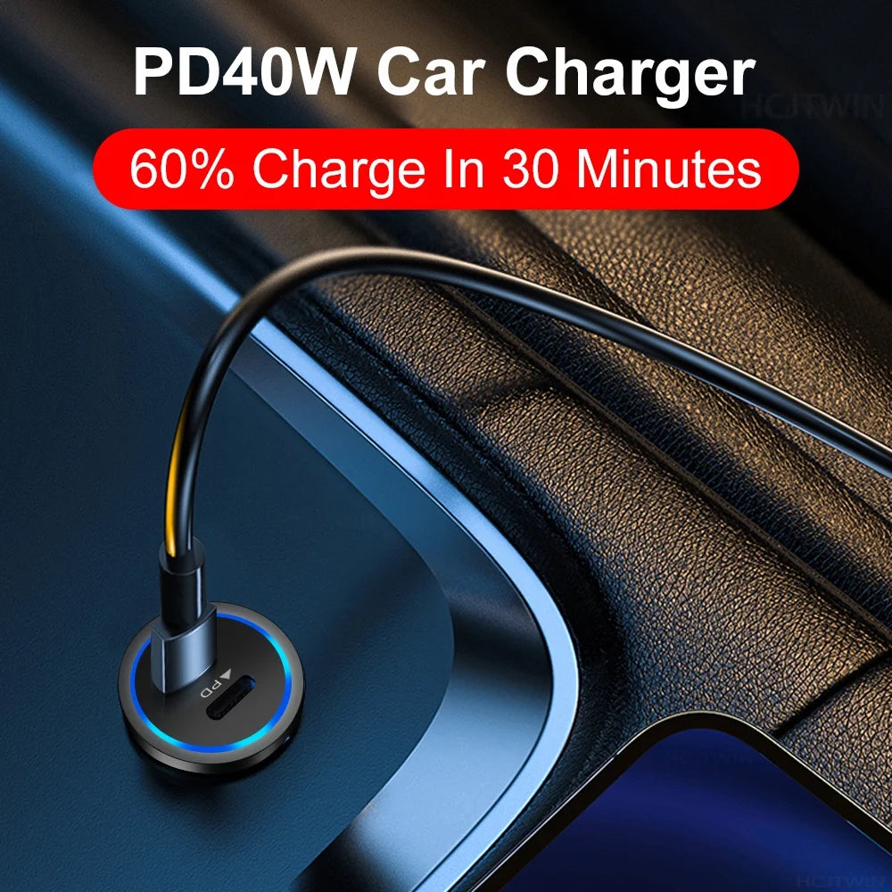 66W USB Car Charger Type C Fast Charging Phone Adapter for Xiaomi Huawei PD Phone Charger Car Adapter Socket Cigarette Lighter
