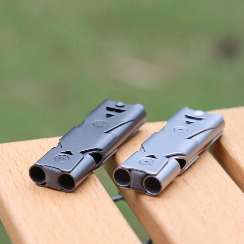 150DB Double Tube High-Frequency High Decibel Survival Whistle Outdoor Rescue Steel Metal Survie Accessories Hiking Tool Travel