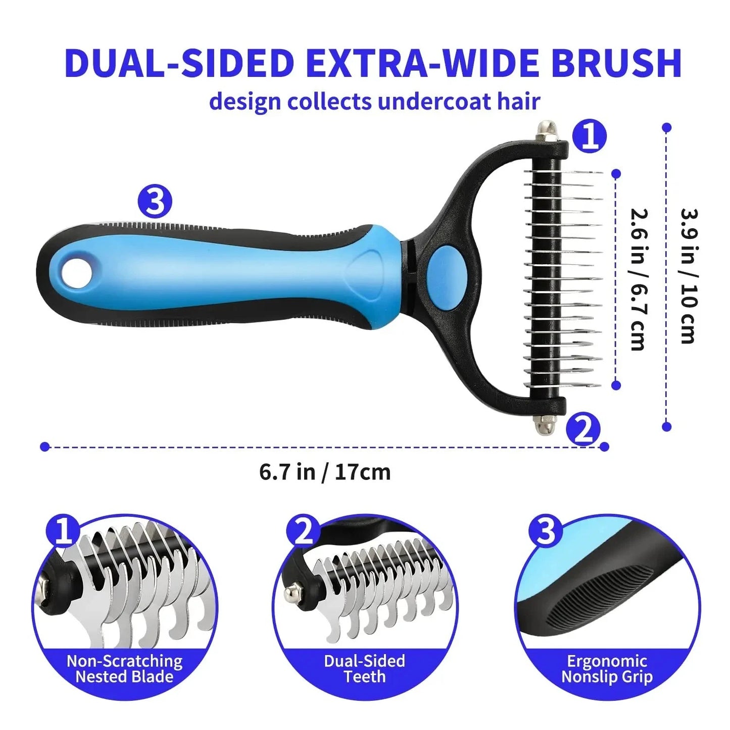 Pet Deshedding Brush for Dogs Cats Undercoat Grooming Fur Removal Tool