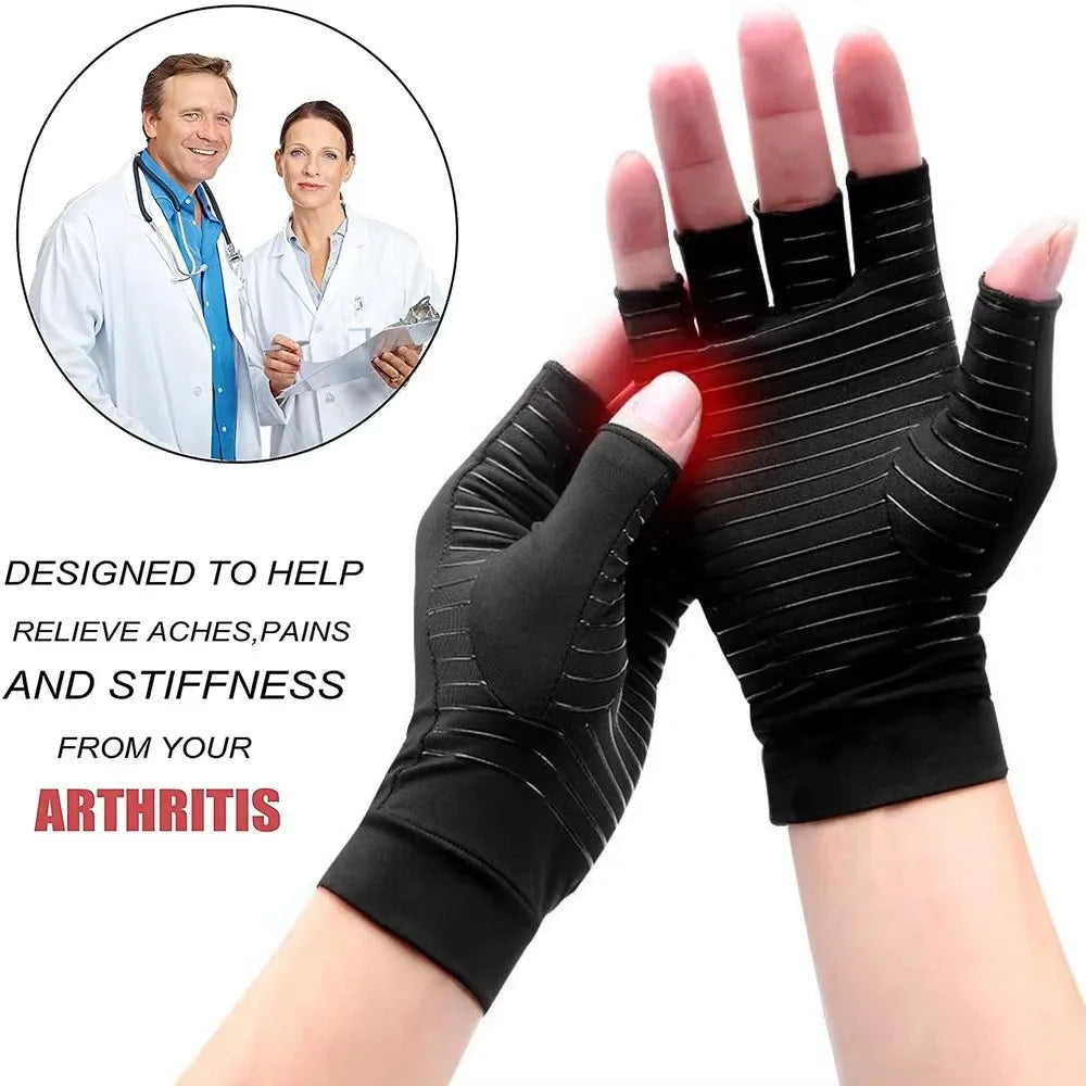 1Pair Copper Arthritis Gloves for Hand Pain Relief, Rheumatoid Osteoarthritis, Swelling, Carpal Tunnel, Compression Gloves