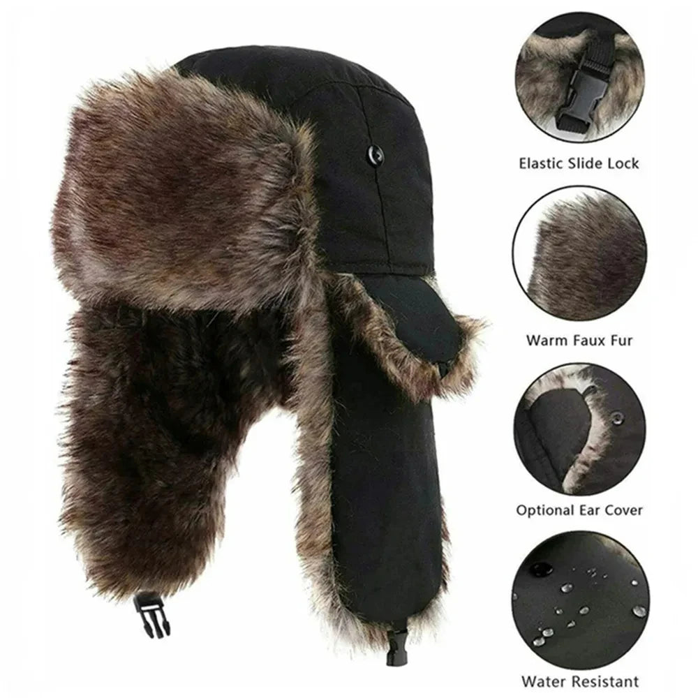 Unisex Warm Mens Women Trapper Cap Aviator Trooper Earflap Winter Flaps Ski Hat New Bomber Hats Russian Faux Fur Hats