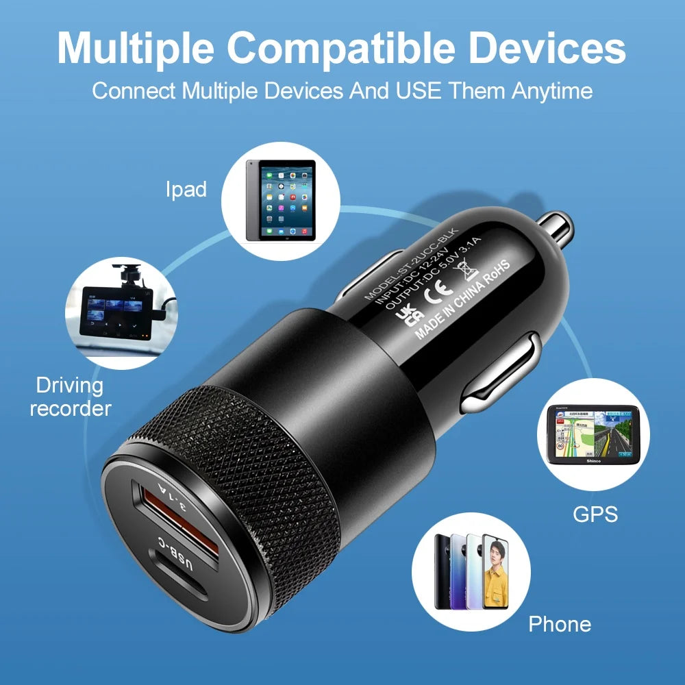 66W USB Car Charger Type C Fast Charging Phone Adapter for Xiaomi Huawei PD Phone Charger Car Adapter Socket Cigarette Lighter