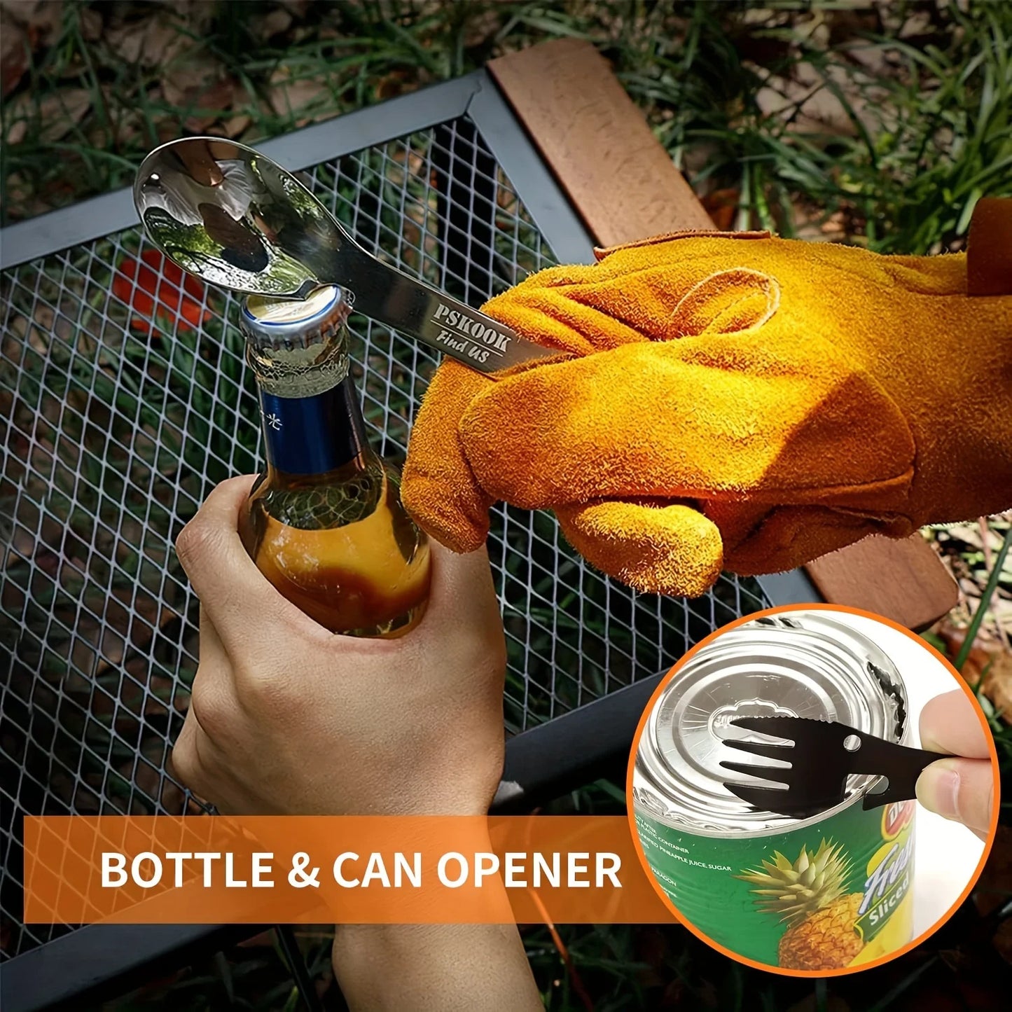 Outdoor Survival Tools 5 in 1 Camping Multi-Functional EDC Kit Practical Fork Knife Spoon Bottle/Can Opener
