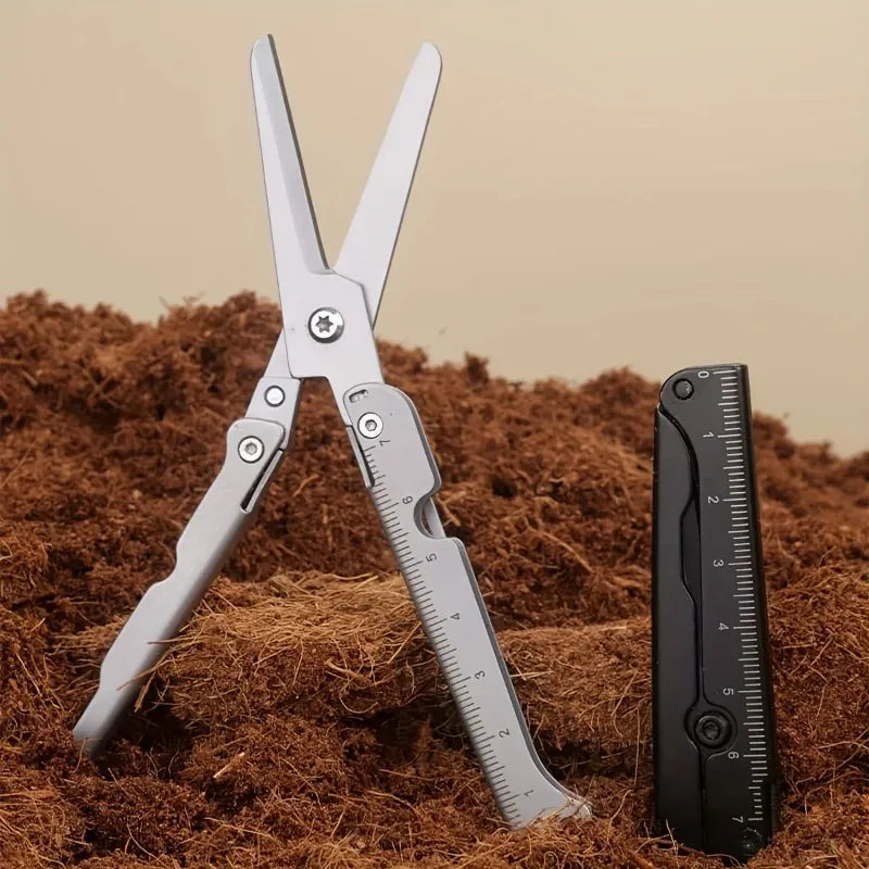 Portable Multifunctional Folding Scissors, Stainless Steel Outdoor Survival Tool for Camping Fishing Hunting