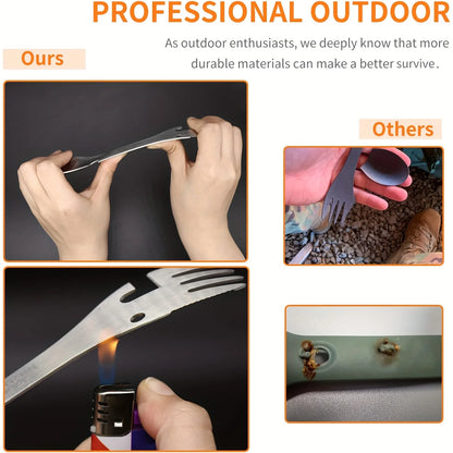 Outdoor Survival Tools 5 in 1 Camping Multi-Functional EDC Kit Practical Fork Knife Spoon Bottle/Can Opener