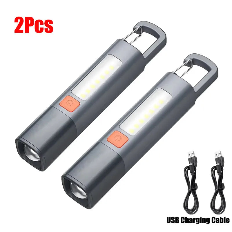 Portable Strong Lighting ABS Flashlamp with Telescopic Focus USB Charging EDC Camping Torch Outdoor Hanging COB Side Lamp
