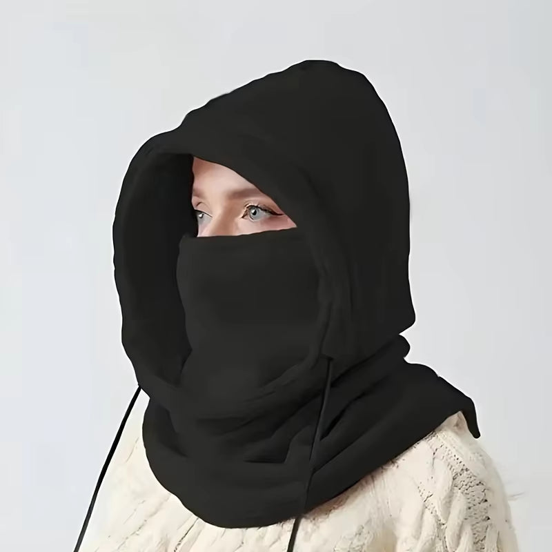 Unisex Winter Balaclava Knit Hood - Windproof Mask with Drawstring, Motorcycle Riding Headgea Warm Knitted Cap Cold Weather