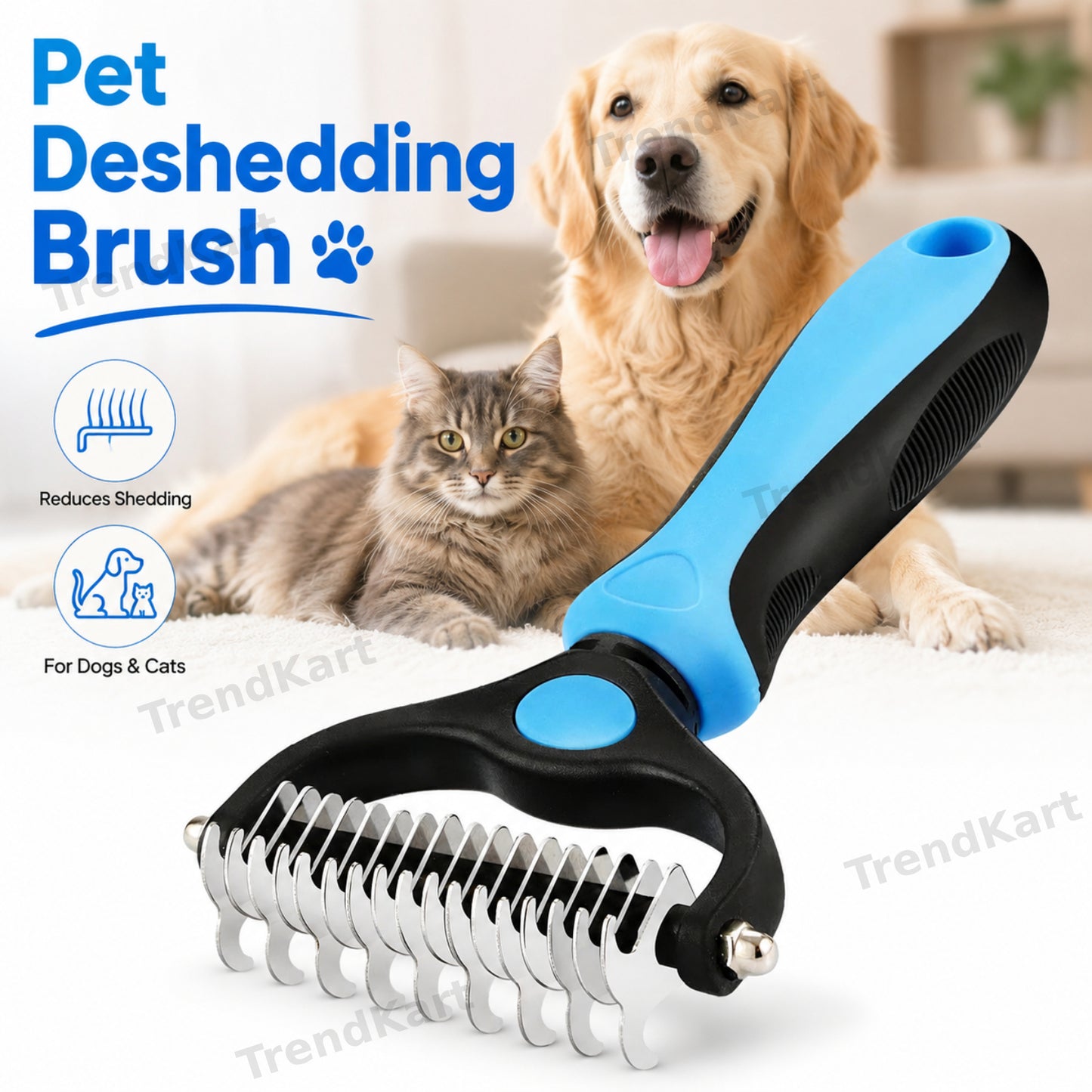 Pet Deshedding Brush for Dogs Cats Undercoat Grooming Fur Removal Tool