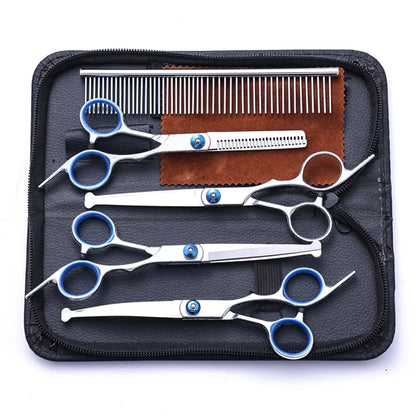 5 in 1 Professional Dogs Grooming Scissors Set Stainless Steel Dog and Cat Hair Thinning Shears with Safety round Tip for Pet