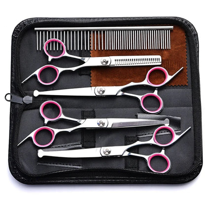 5 in 1 Professional Dogs Grooming Scissors Set Stainless Steel Dog and Cat Hair Thinning Shears with Safety round Tip for Pet