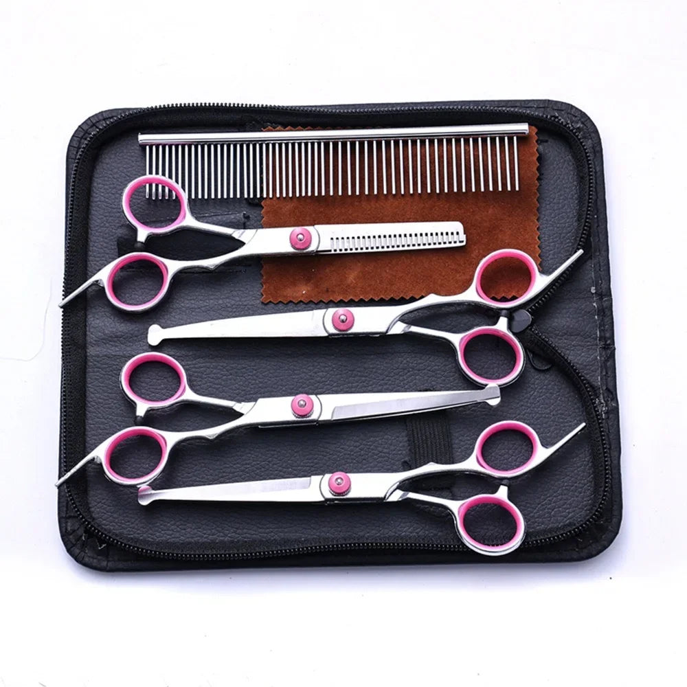 5 in 1 Professional Dogs Grooming Scissors Set Stainless Steel Dog and Cat Hair Thinning Shears with Safety round Tip for Pet