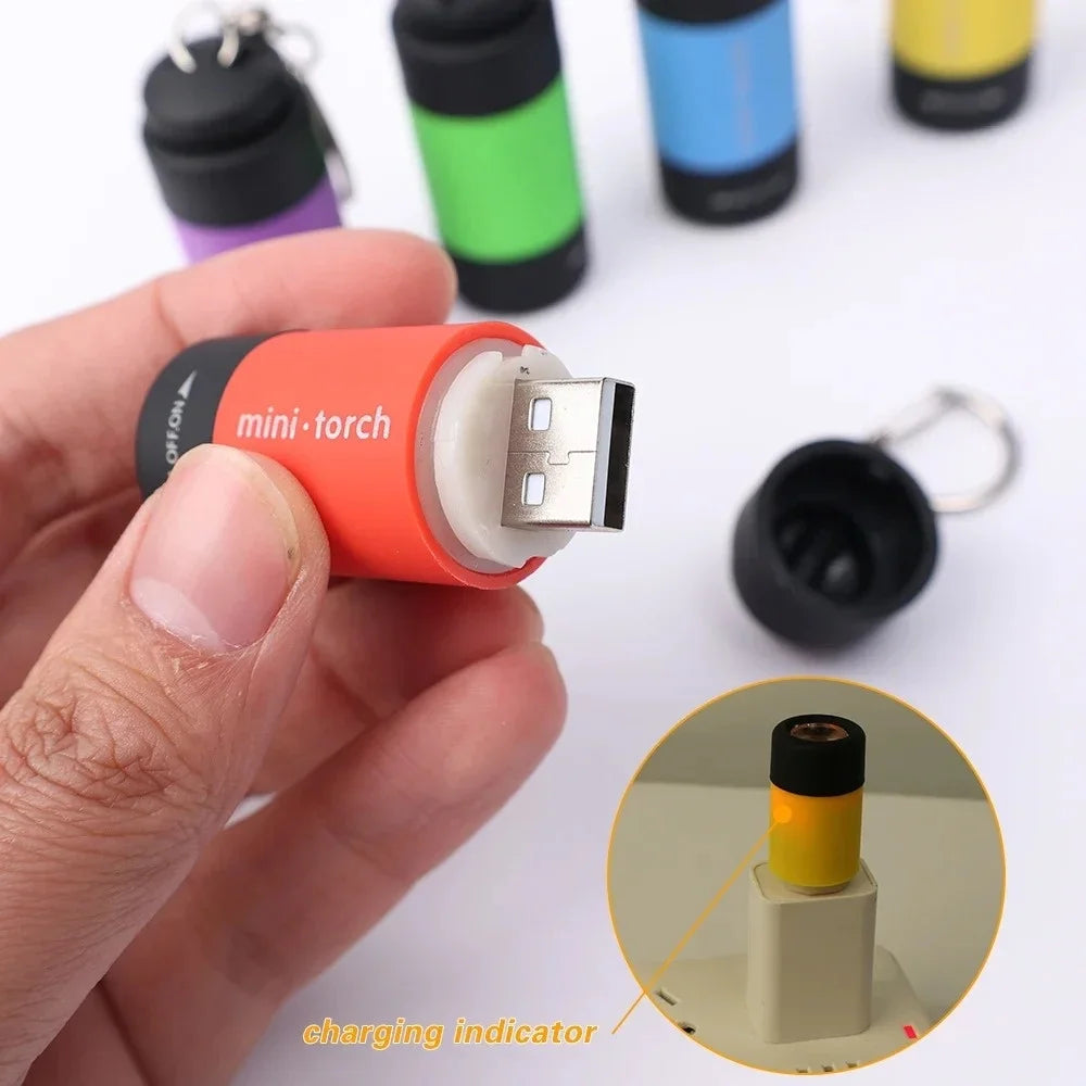 1PC Mini Keychain Lamp USB Rechargeable LED Multifunctional Strong Light Pocket Keychain Flashlight Home Outdoor Hiking Camping