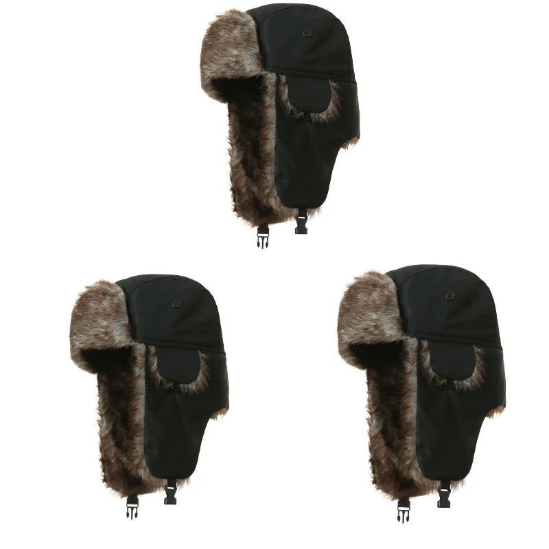 Unisex Warm Mens Women Trapper Cap Aviator Trooper Earflap Winter Flaps Ski Hat New Bomber Hats Russian Faux Fur Hats