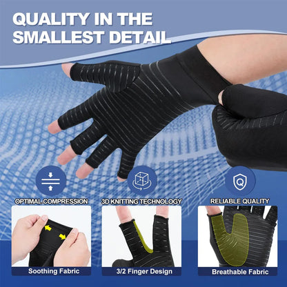 1Pair Copper Arthritis Gloves for Hand Pain Relief, Rheumatoid Osteoarthritis, Swelling, Carpal Tunnel, Compression Gloves