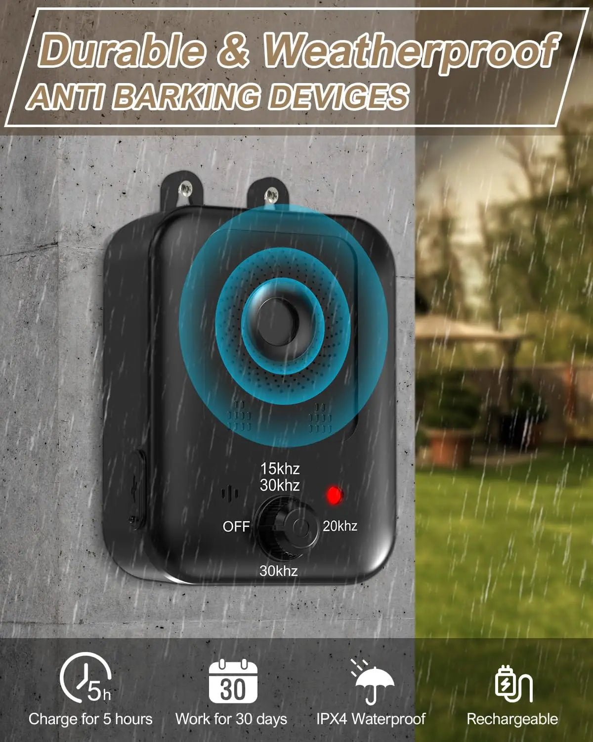Automatic Anti-Barking Device for Dog Barking Control, Rechargeable Ultrasonic Dog Barking Deterrent Device, Outdoor and Indoor