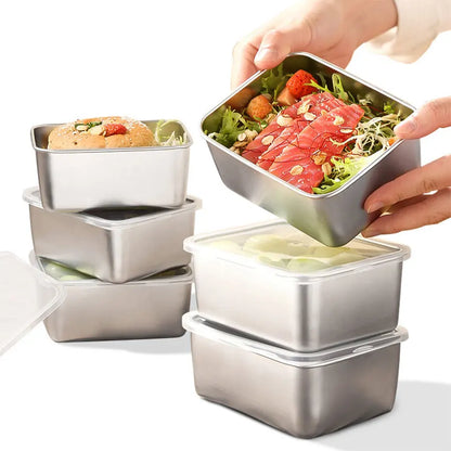 6-Piece Stainless Steel Food Storage Containers Set with Lids - Leakproof, Stackable & Reusable for Camping, Picnics, School
