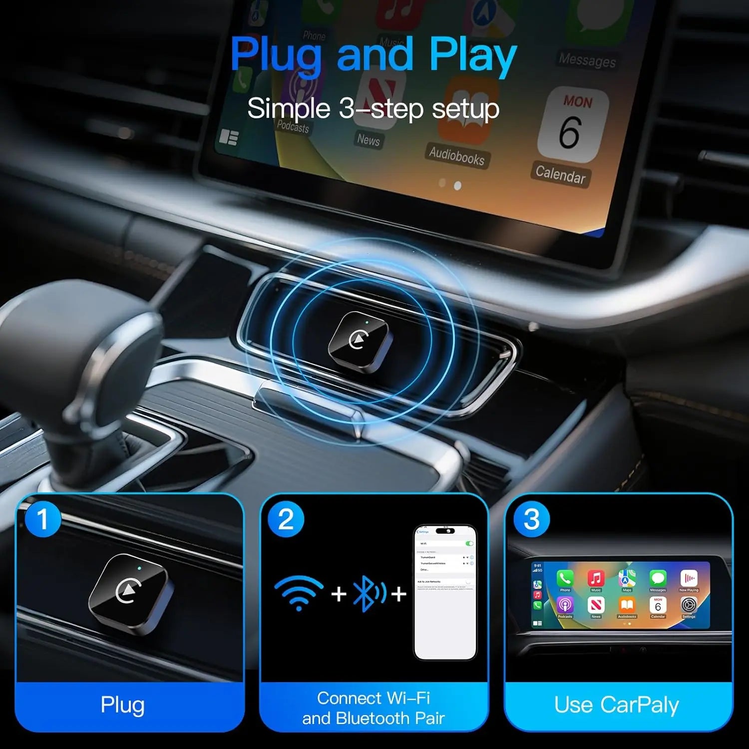 (2026 Upgraded) Wireless Carplay Adapter for Apple Iphone＆Android, Small Size,Plug and Play,Fast and Stable Connection Wireless