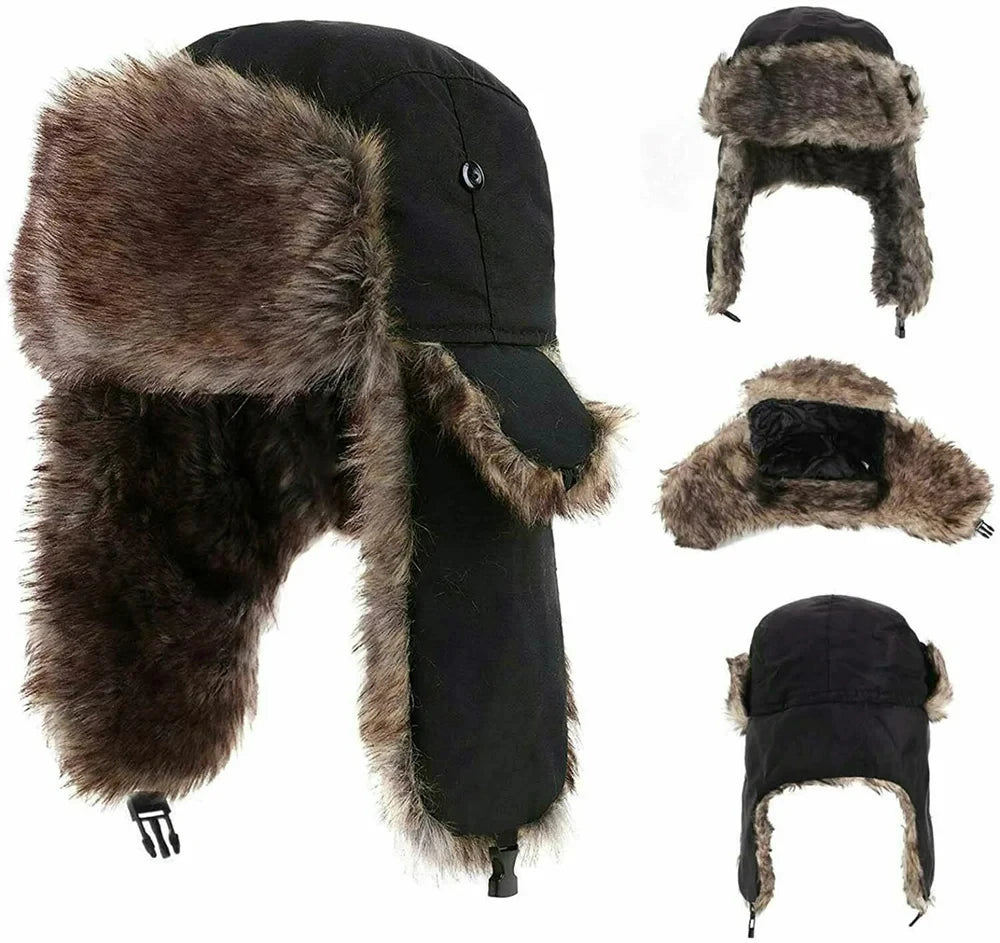 Unisex Warm Mens Women Trapper Cap Aviator Trooper Earflap Winter Flaps Ski Hat New Bomber Hats Russian Faux Fur Hats