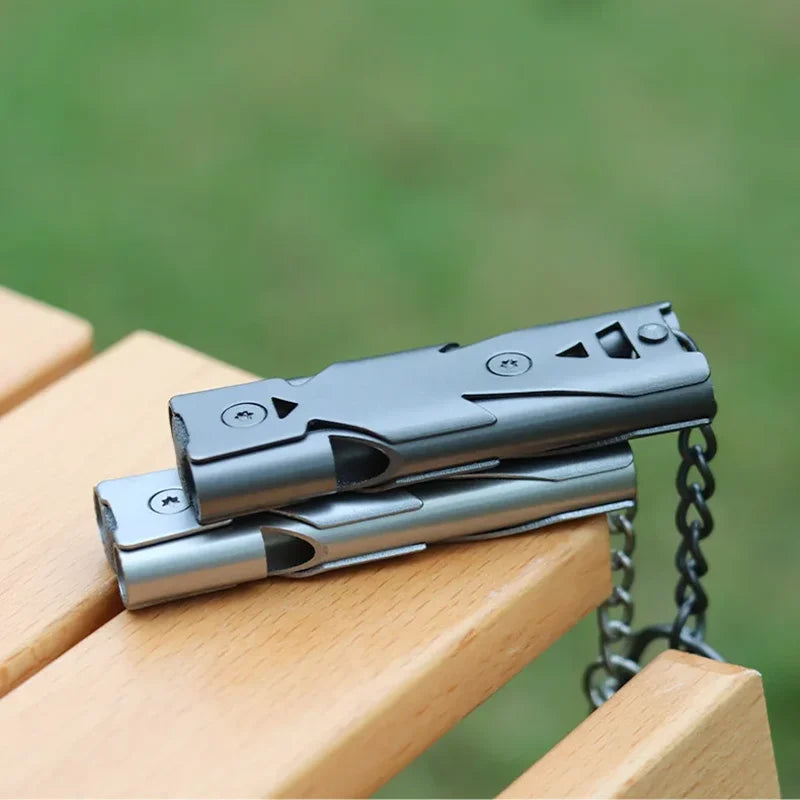 150DB Double Tube High-Frequency High Decibel Survival Whistle Outdoor Rescue Steel Metal Survie Accessories Hiking Tool Travel