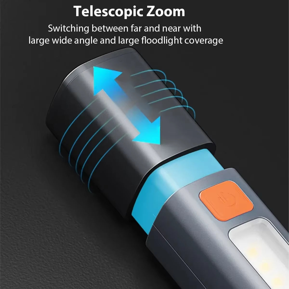 Portable Strong Lighting ABS Flashlamp with Telescopic Focus USB Charging EDC Camping Torch Outdoor Hanging COB Side Lamp