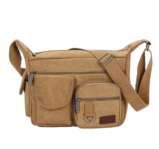 Canvas Multi-Pocket Crossbody Bag
