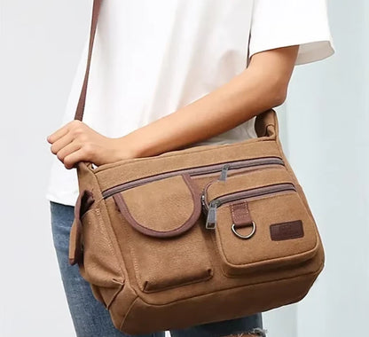 Canvas Multi-Pocket Crossbody Bag