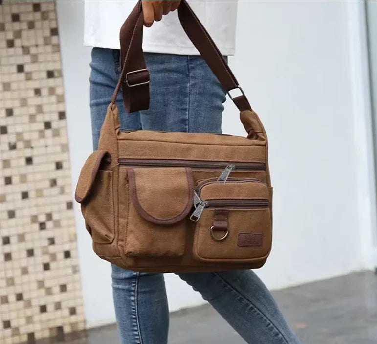 Canvas Multi-Pocket Crossbody Bag