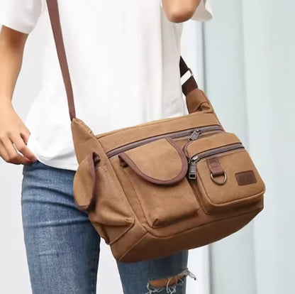 Canvas Multi-Pocket Crossbody Bag