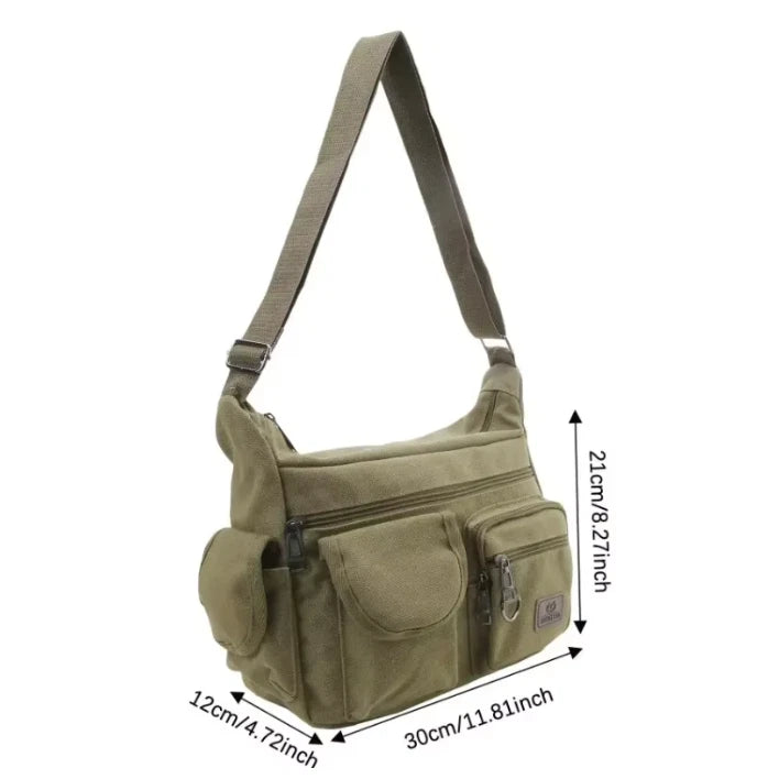 Canvas Multi-Pocket Crossbody Bag