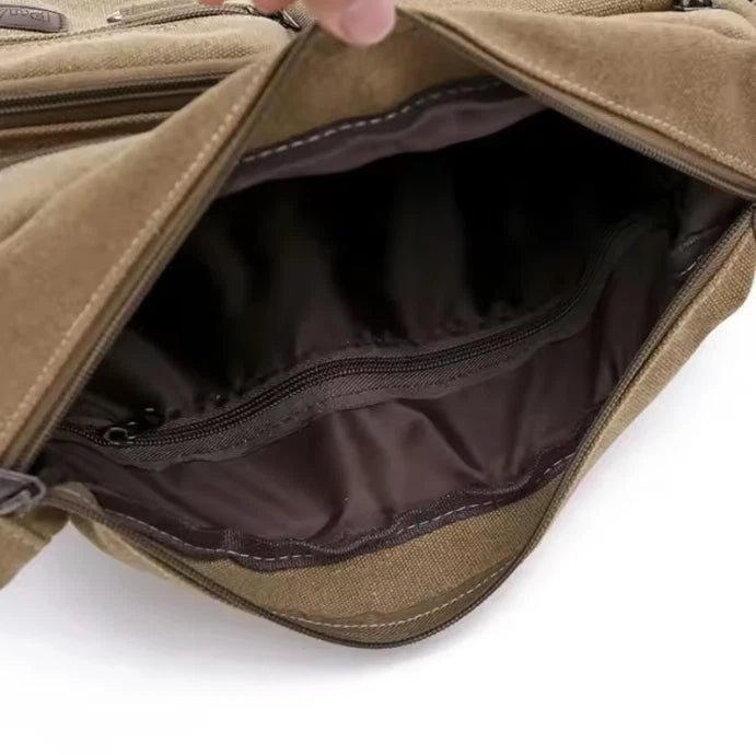 Canvas Multi-Pocket Crossbody Bag