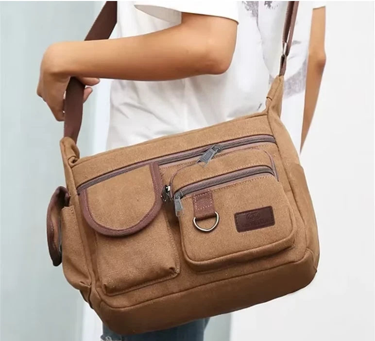 Canvas Multi-Pocket Crossbody Bag