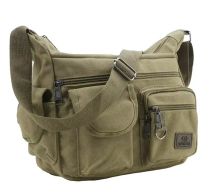 Canvas Multi-Pocket Crossbody Bag